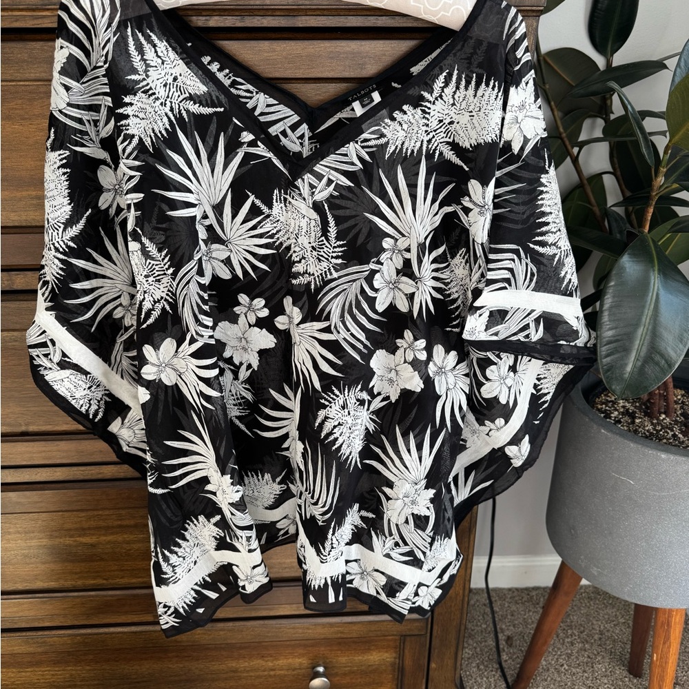 Talbots Black and White Floral Blouse